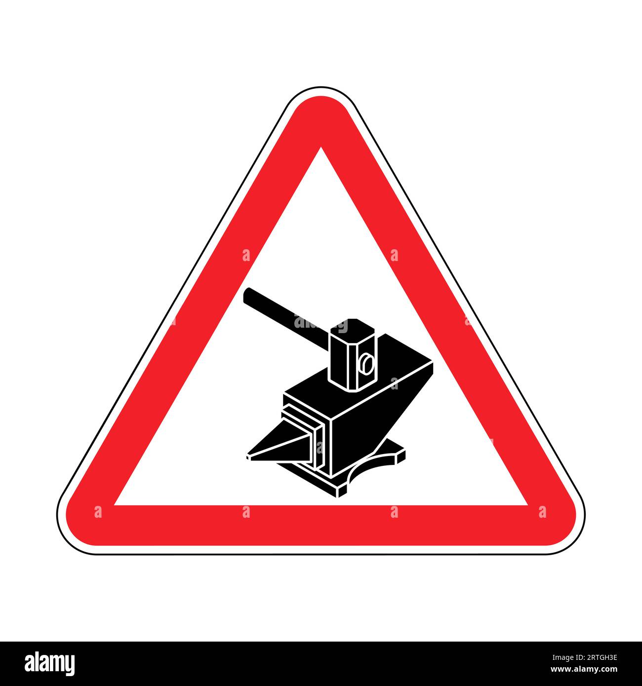 Attention Blacksmith! Caution Hammer and Anvil!  Red triangular road sign Stock Vector