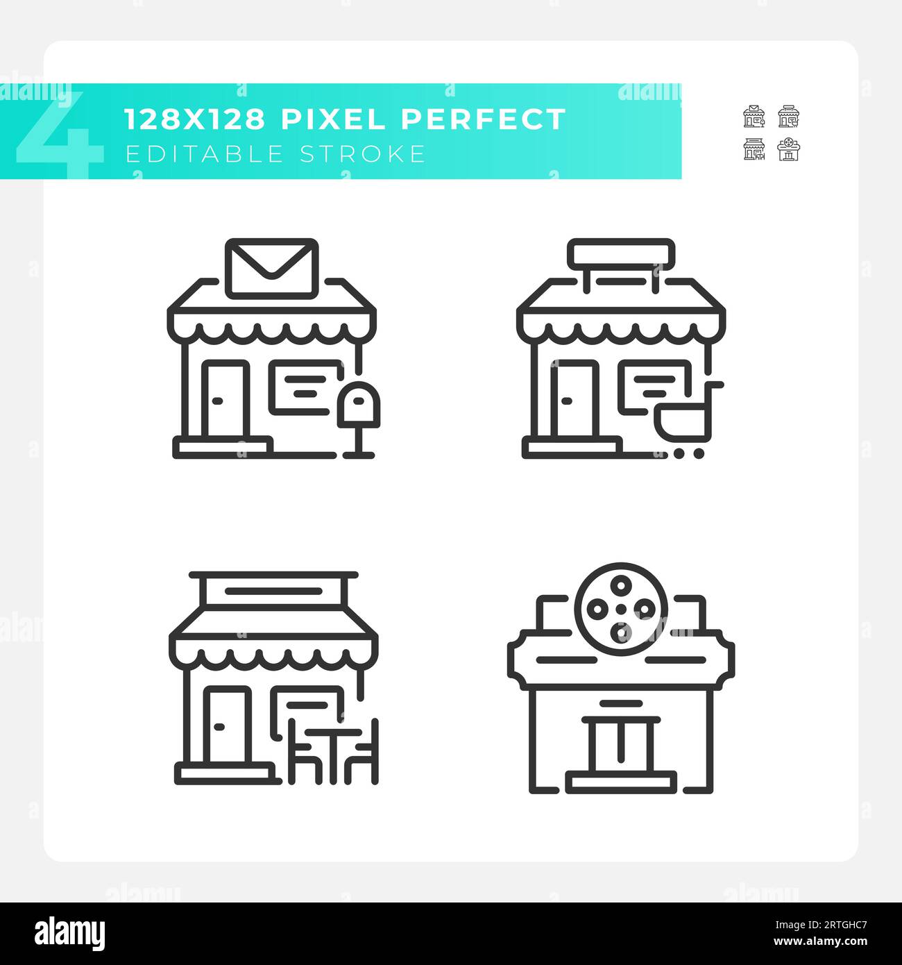 2D editable pixel perfect black building icons Stock Vector