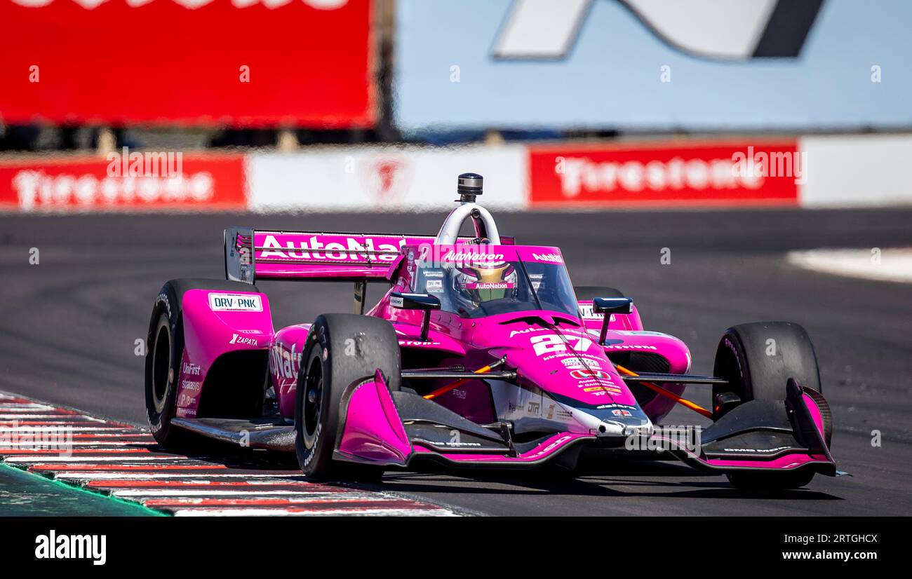 September 10 2023 Monterey, CA, U.S.A. CAPTION CORRECTION: Driver Kyle Kirkwood (27) coming up the home straight away during the Firestone Grand Prix of Monterey NTT Indycar Championship at Weathertech Raceway Laguna Seca Monterey, CA Thurman James/CSM (Credit Image: © Thurman James/Cal Sport Media) Stock Photo