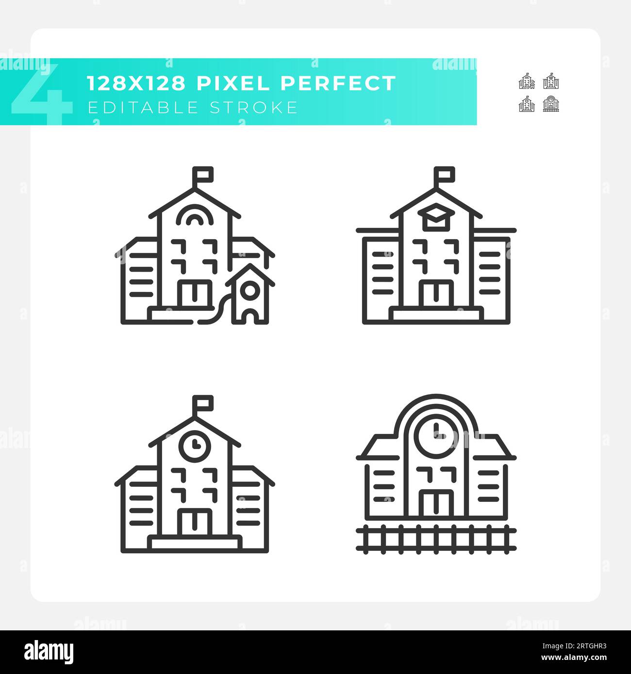 Pixel perfect thin line black building icons Stock Vector