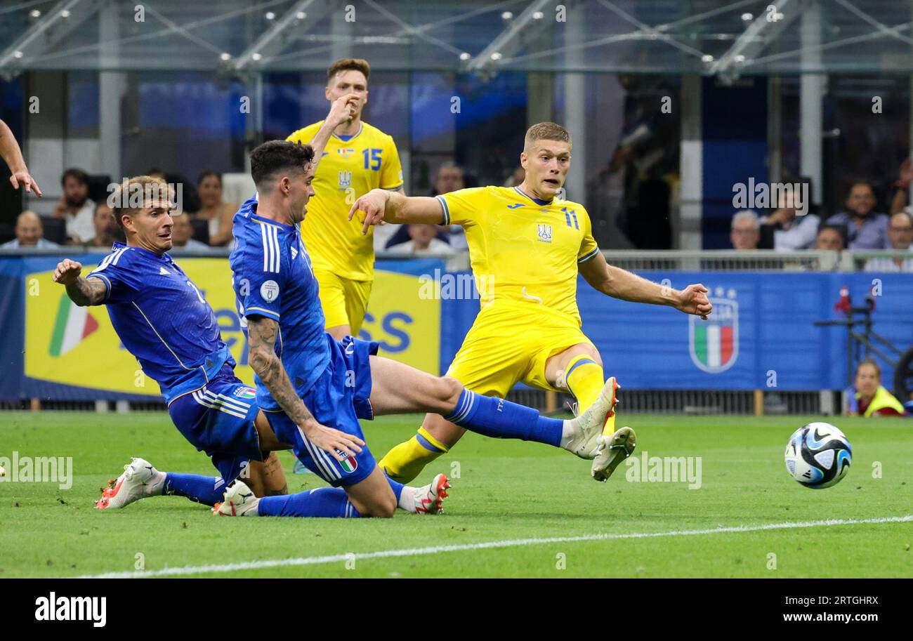 September 12, 2023: Artem Dovbyk (Ukraine) - Milan 09/12/2023, during the football match valid for qualification for the 2024 European Championships, between the national teams of Italy and Ukraine at the San Siro stadium in Milan (Credit Image: © Fabio Sasso/ZUMA Press Wire) EDITORIAL USAGE ONLY! Not for Commercial USAGE! Stock Photo