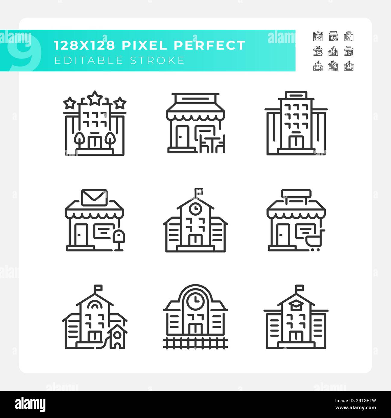 Set of editable pixel perfect black building icons Stock Vector Image ...