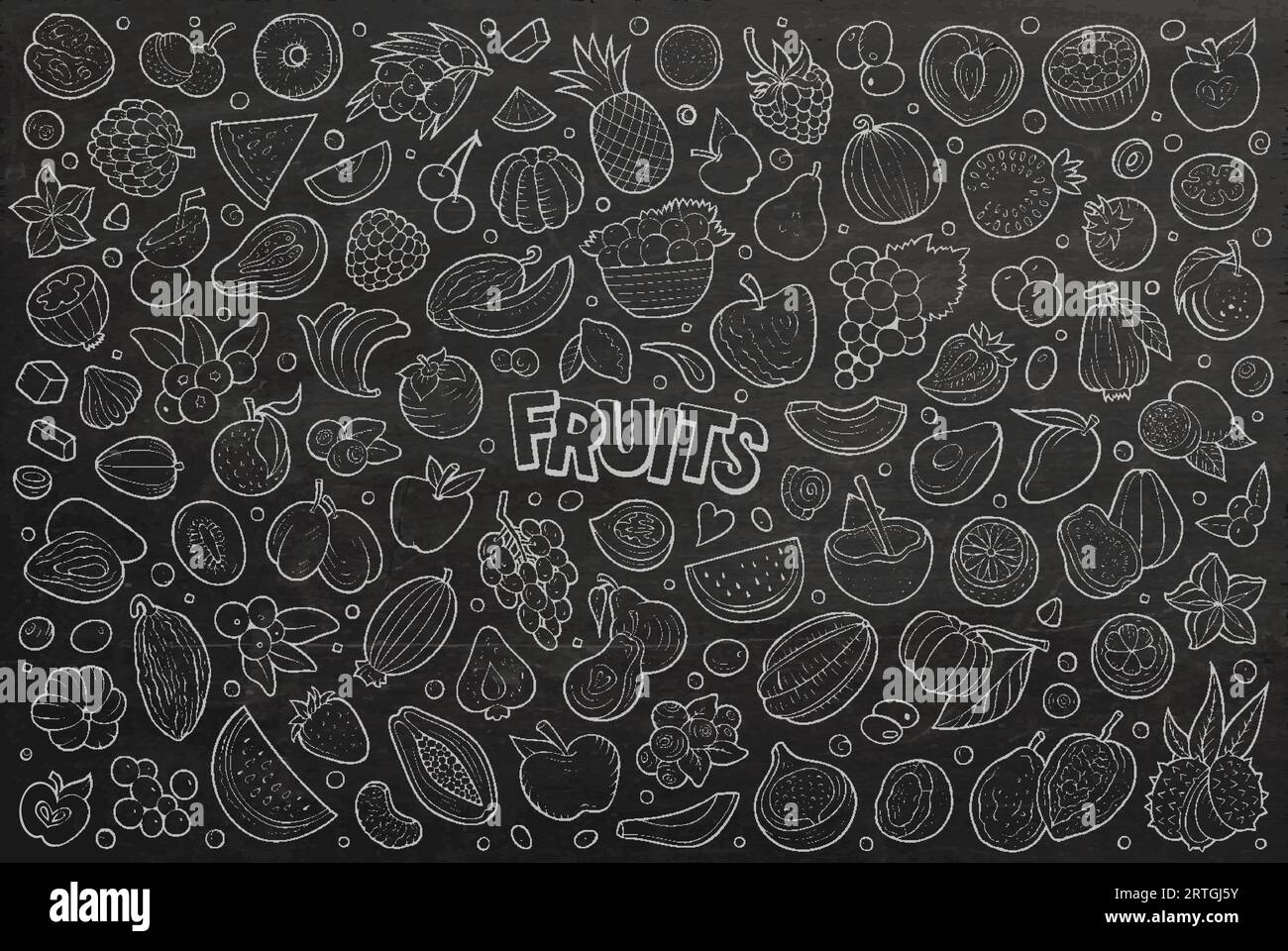 Cartoon vector chalk board doodle set features a variety of Fruits ...