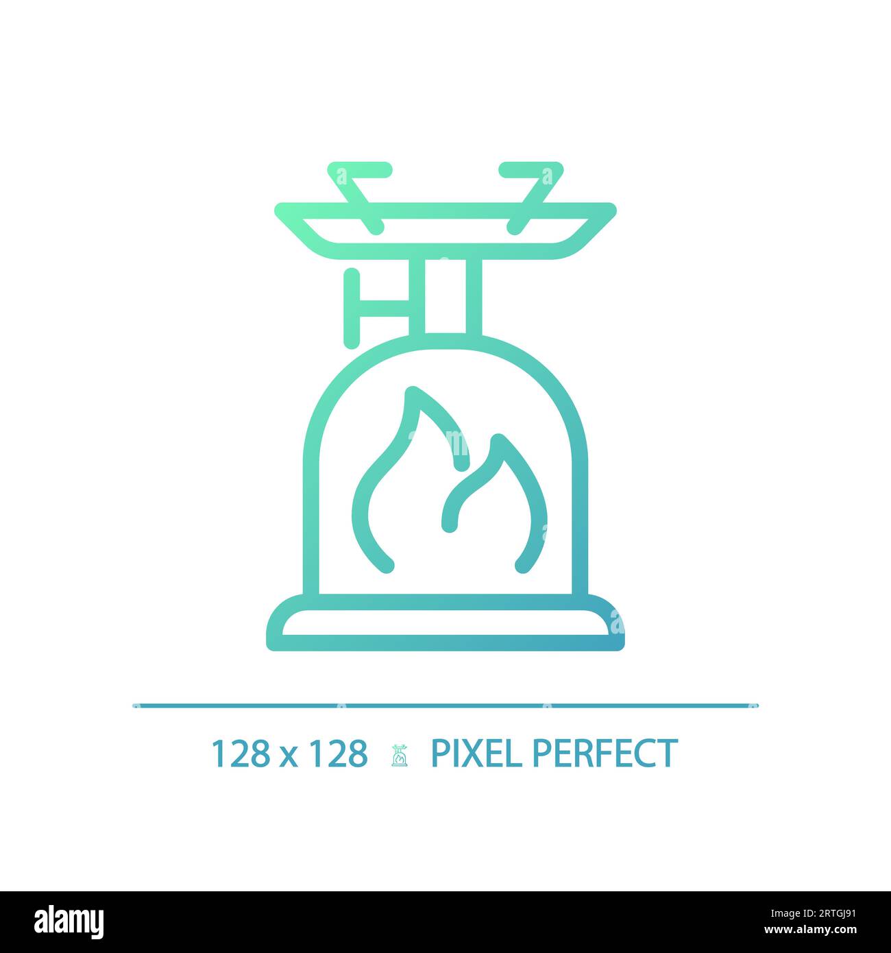 2D camping stove gradient thin linear green icon Stock Vector