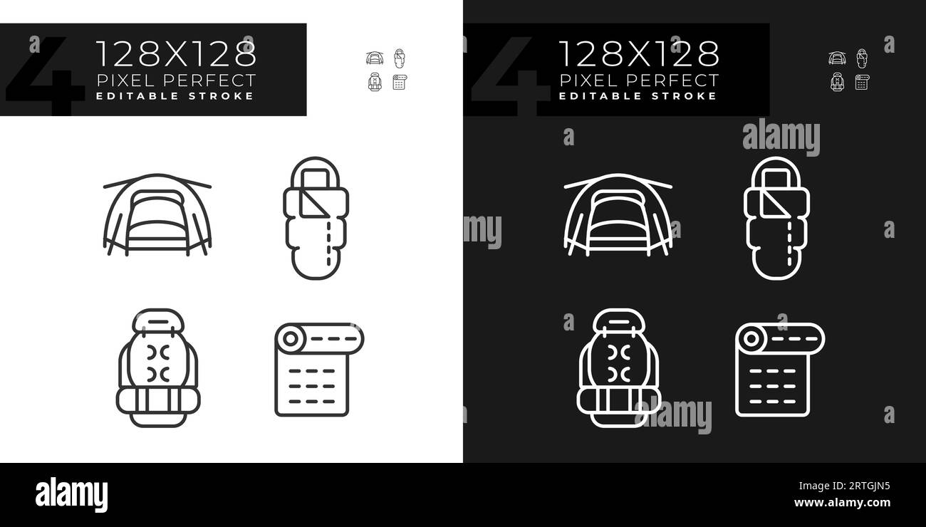 2D editable pixel perfect hiking gear line icons Stock Vector Image ...