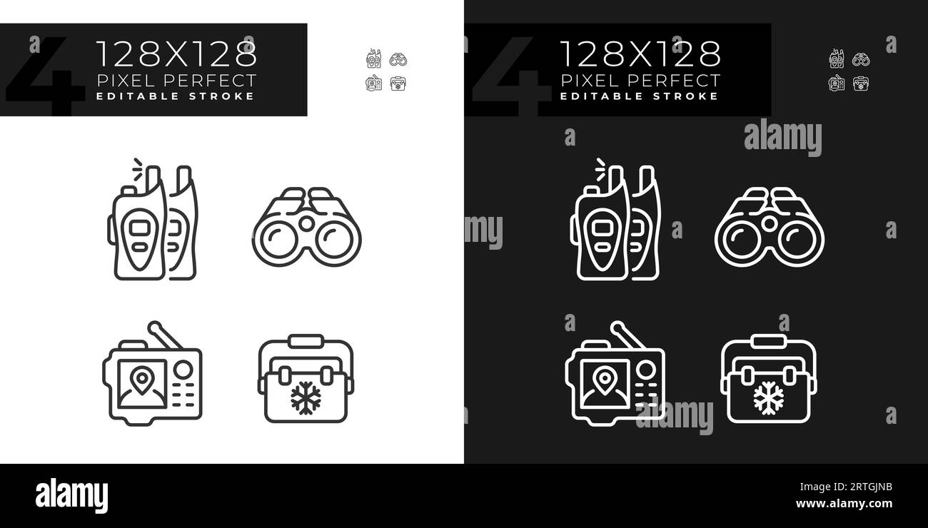 Set of editable pixel perfect hiking gear linear icons Stock Vector ...