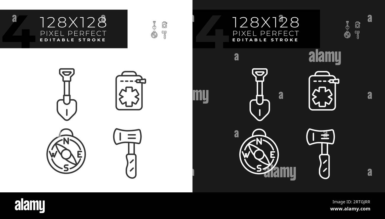 Editable pixel perfect hiking gear line icons pack Stock Vector Image ...