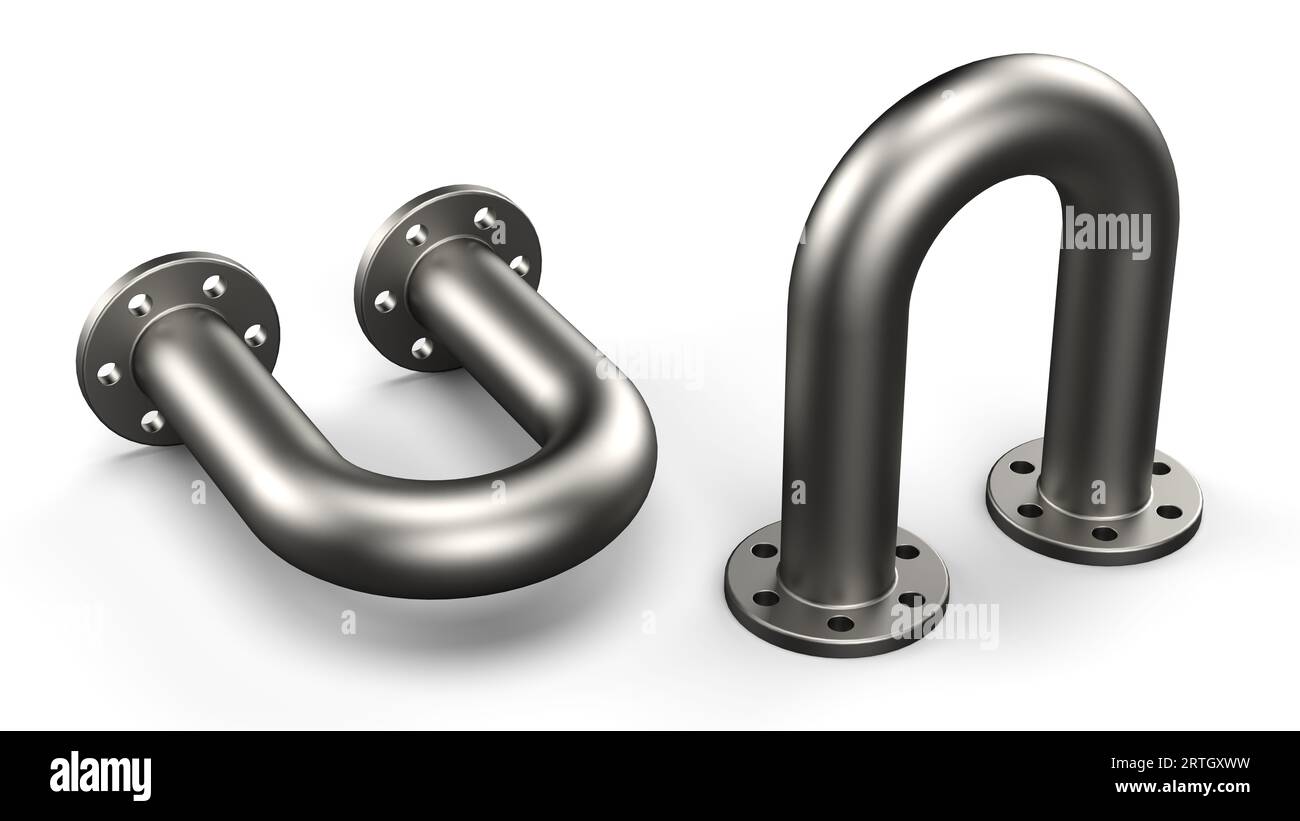 U shape Pipe Flange. Pipeline connection. Steel metallic part. 3d render Stock Photo
