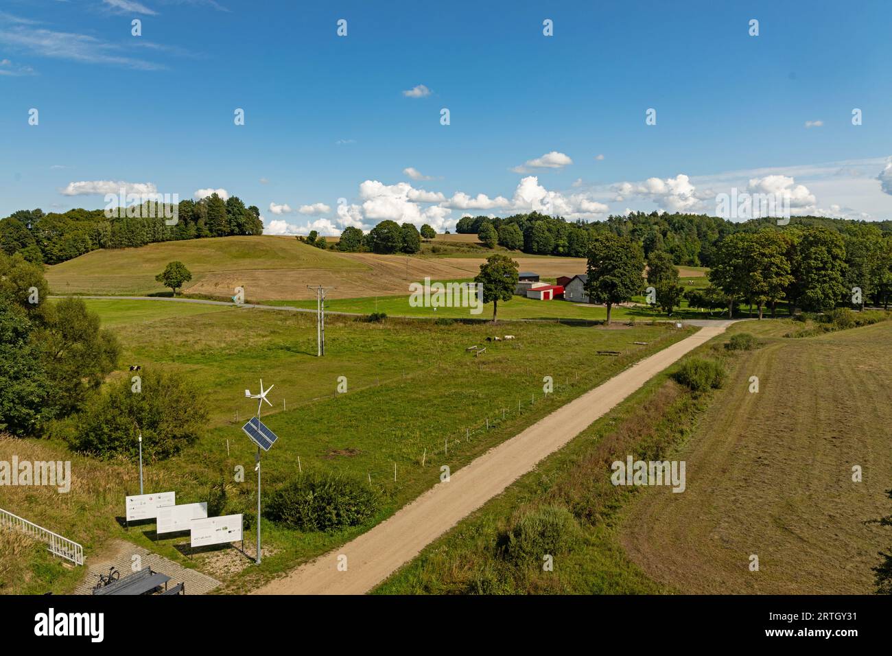 view from historic railway viaduct over the masurian landscape near Glaznoty in Poland Stock Photo