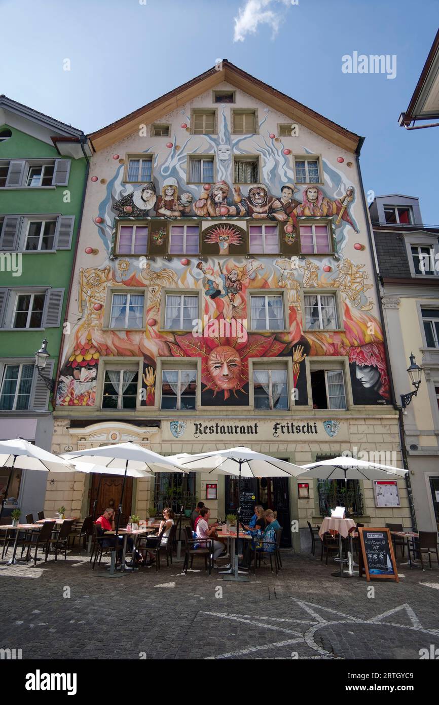 Luzern , Fritschi-Haus, Fassadengemälde, Altstadt, Schweiz Stock Photo