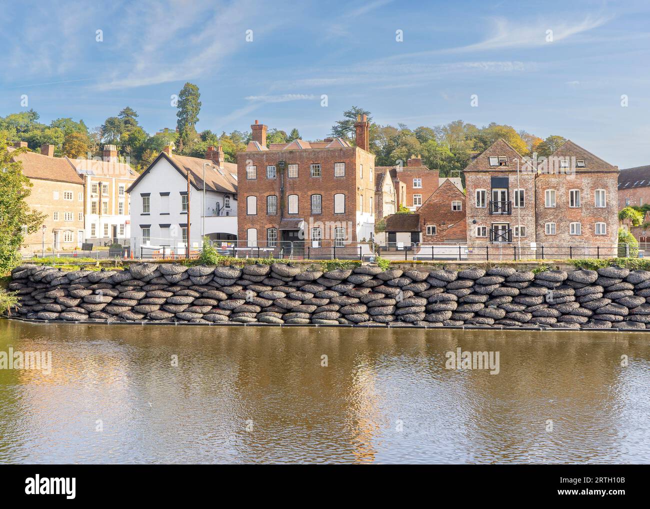 Bewdley, UK. 13th September, 2023. Flood defence work underway at