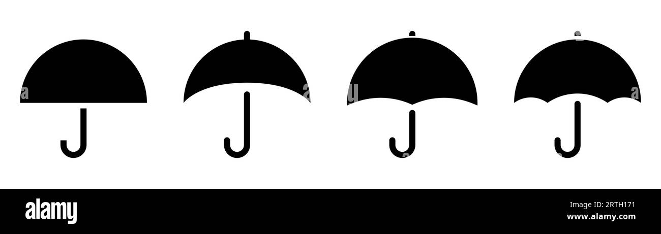 Umbrella icon set. Umbrella icon in glyph. Parasol symbol in black. Weather sign. Umbrella illustration. Isolated parasol in solid style. Stock vector Stock Vector