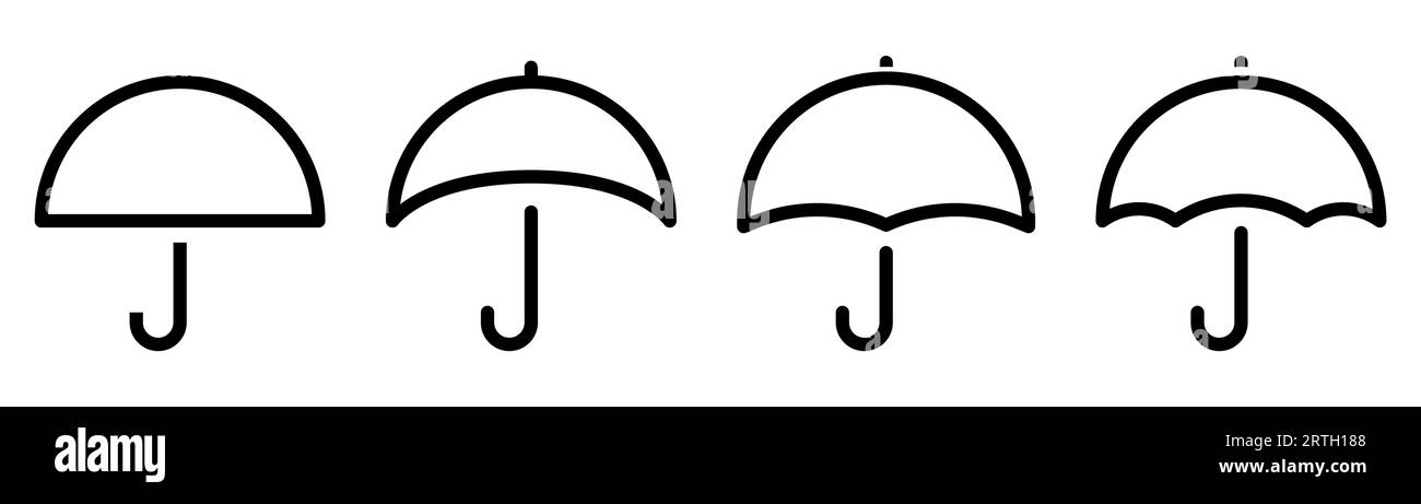 Umbrella icon set. Umbrella icon in outline. Parasol symbol in black. Weather sign. Umbrella illustration. Isolated parasol in line style. Stock vecto Stock Vector