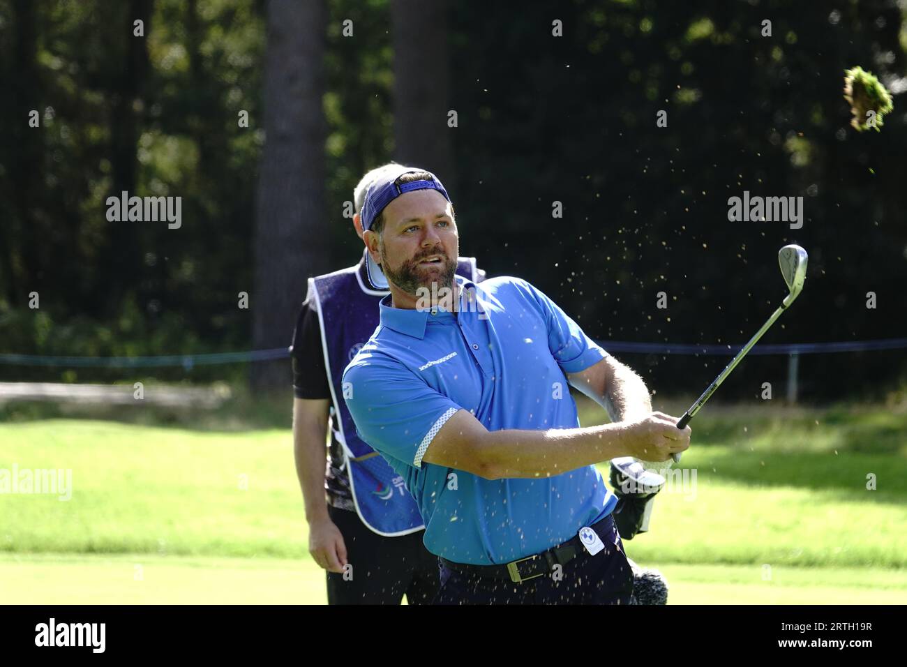 Wentworth, Surrey, UK. 13th Sep, 2023. Brian McFadden, Irish singer,  ex-Westlife plays to the 6th green during the Pro-Am at the BMW:PGA golf  Championship at The Wentworth Club. OPS: Credit: Motofoto/Alamy Live