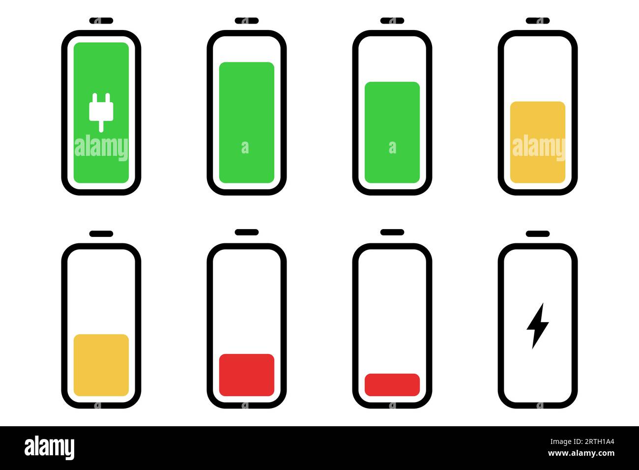 Battery icon set. Accumulator level icon. Mobile battery symbol. Power
