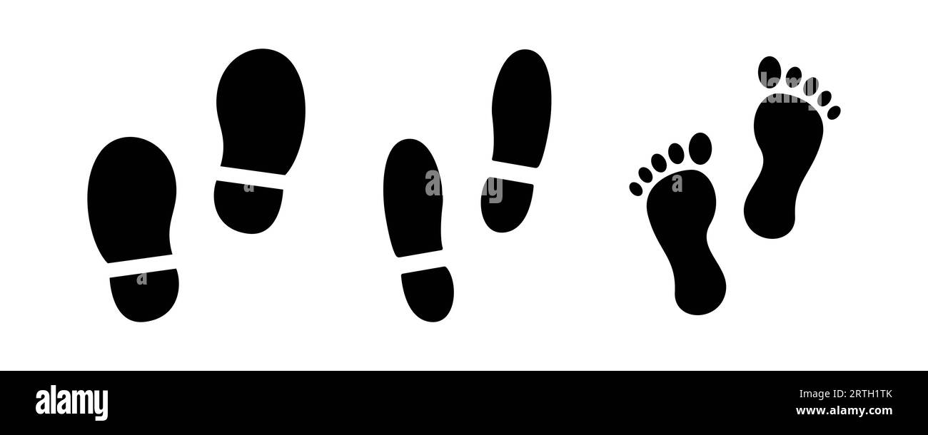 Footprint icon. Footstep symbol. Foot print in black. Human foot step. Man sole imprint. Footprint icon set. Stock vector illustration Stock Vector