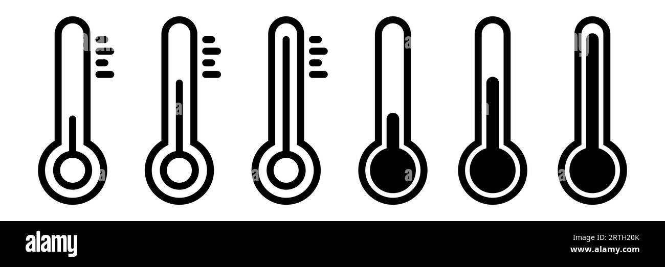Temperature icon set. Thermometer symbol. Outline temperature symbol. Thermometer icon scale. Black thermometer sign. Stock vector illustration Stock Vector