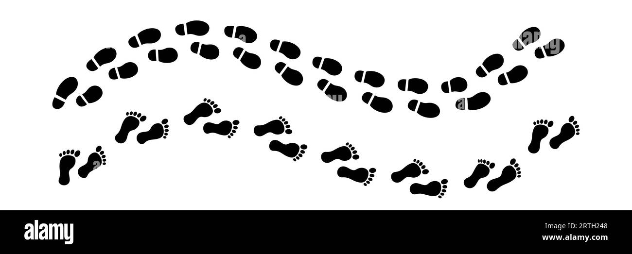 Footprint icon. Footstep symbol. Foot print in black. Human foot step. Man sole imprint. Footprint icon set. Stock vector illustration Stock Vector
