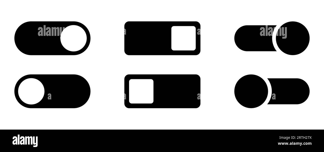 Glyph toggle icon set. Switch toggle slider. Turn off and on toggle. Black switcher icon set. Switcher in black. Linear Turn on slider. Active and ina Stock Vector