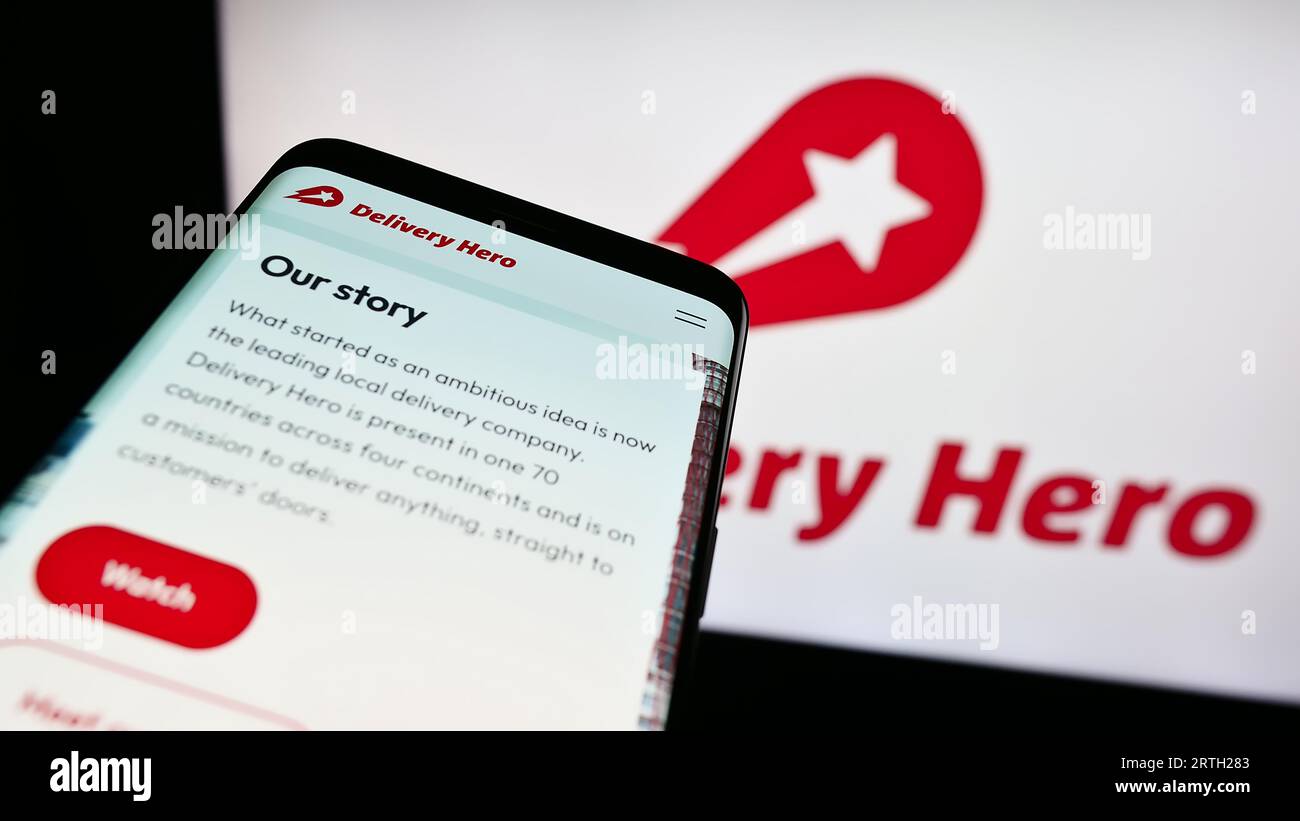Smartphone with website of German food ordering company Delivery Hero