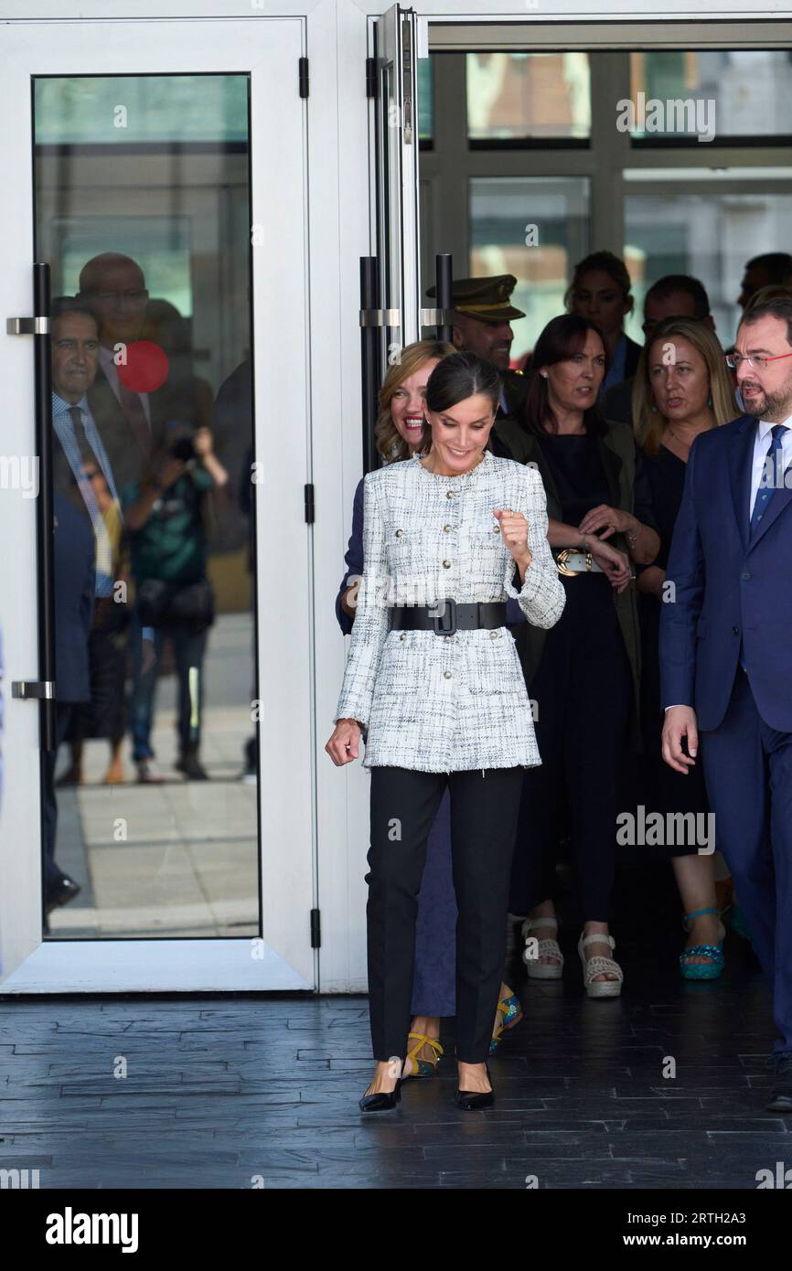 Langreo. Spain. 20230913,  Queen Letizia of Spain attends the School Year 2023/2024 of Vocational Training at Integrated Centre for Professional Training in Communication, Image and Sound (CISLAN) on September 13, 2023 in Langreo, Spain Credit: MPG/Alamy Live News Stock Photo