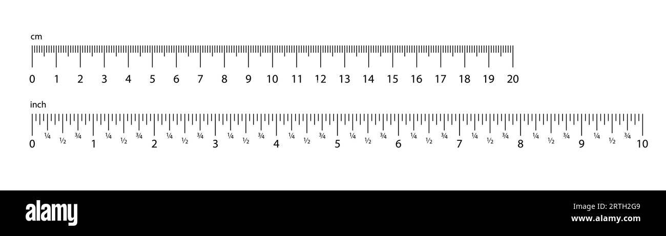 Metric ruler. Inch ruler icon. Cm and inch ruler. Scale grid in line. Metric and inch scale. Stock vector Stock Vector