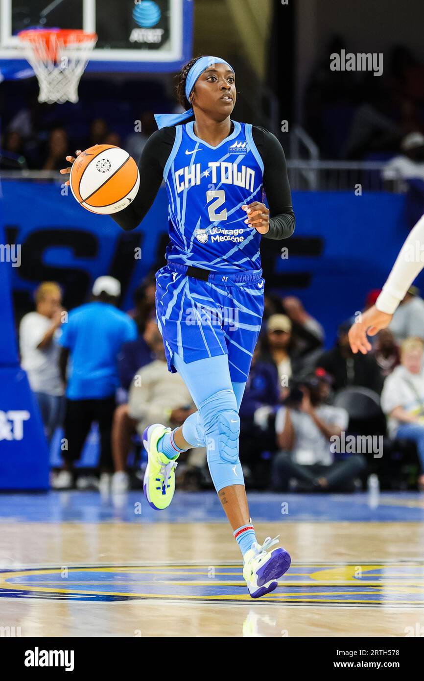 Kahleah Copper #2 of the Chicago Sky dribbling up court in Chicago, IL at Wintrust Arena. Stock Photo