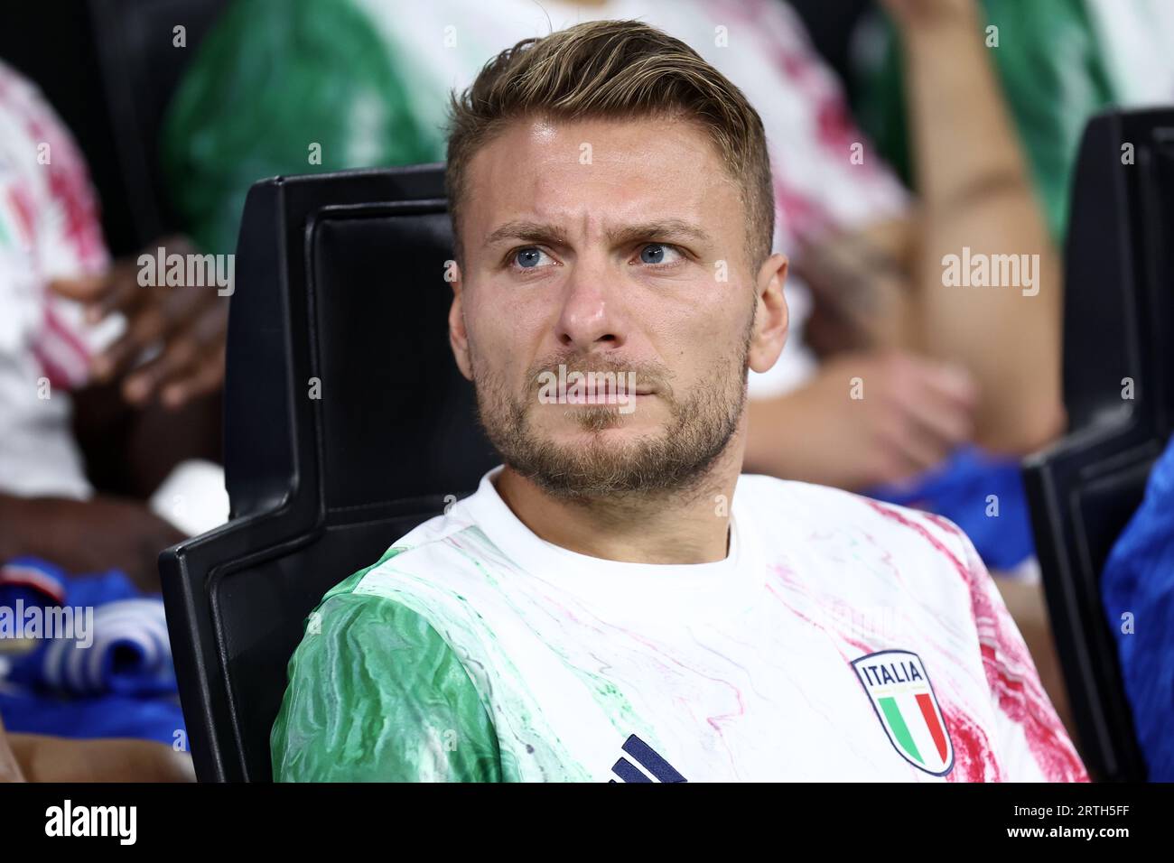 Milano, Italy. 12th Sep, 2023. Ciro Immobile of Italy looks on during