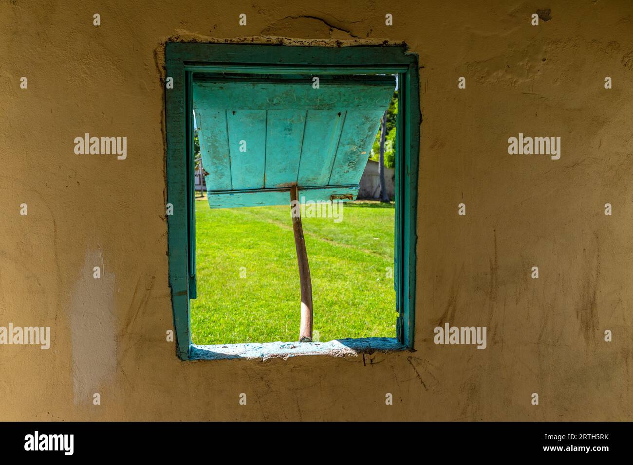 Detail of a window in a typical Fijian Bure, in the Fiji Islands, South Pacific area Stock Photo