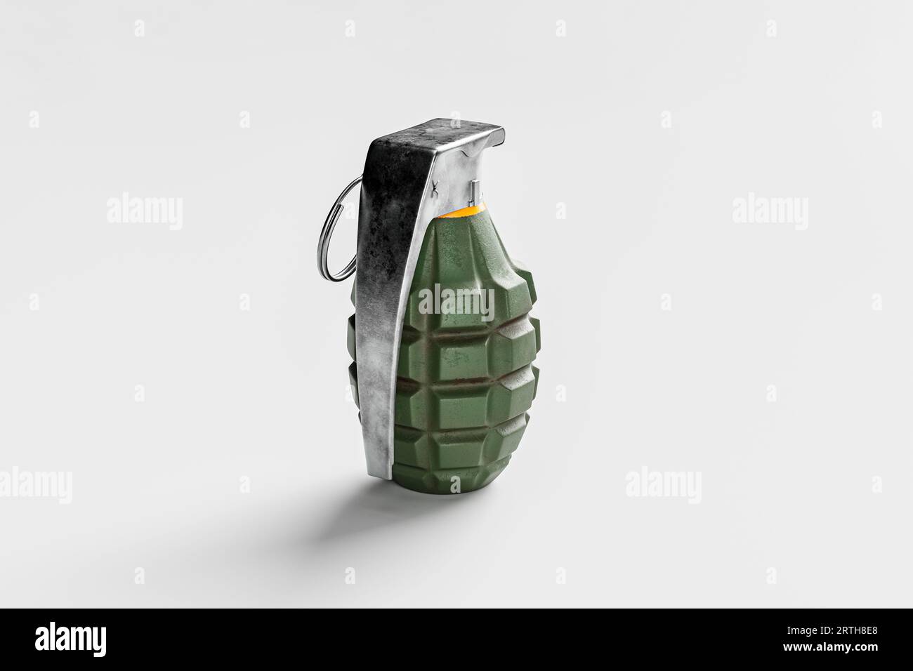 Isolated metal hand grenade with white background. A dangerous weapon
