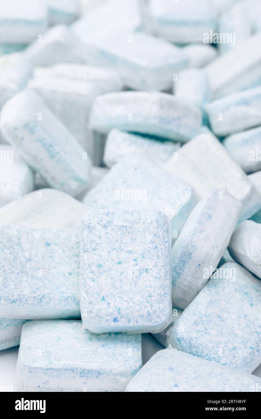 Dishwashing detergent tablets background Stock Photo