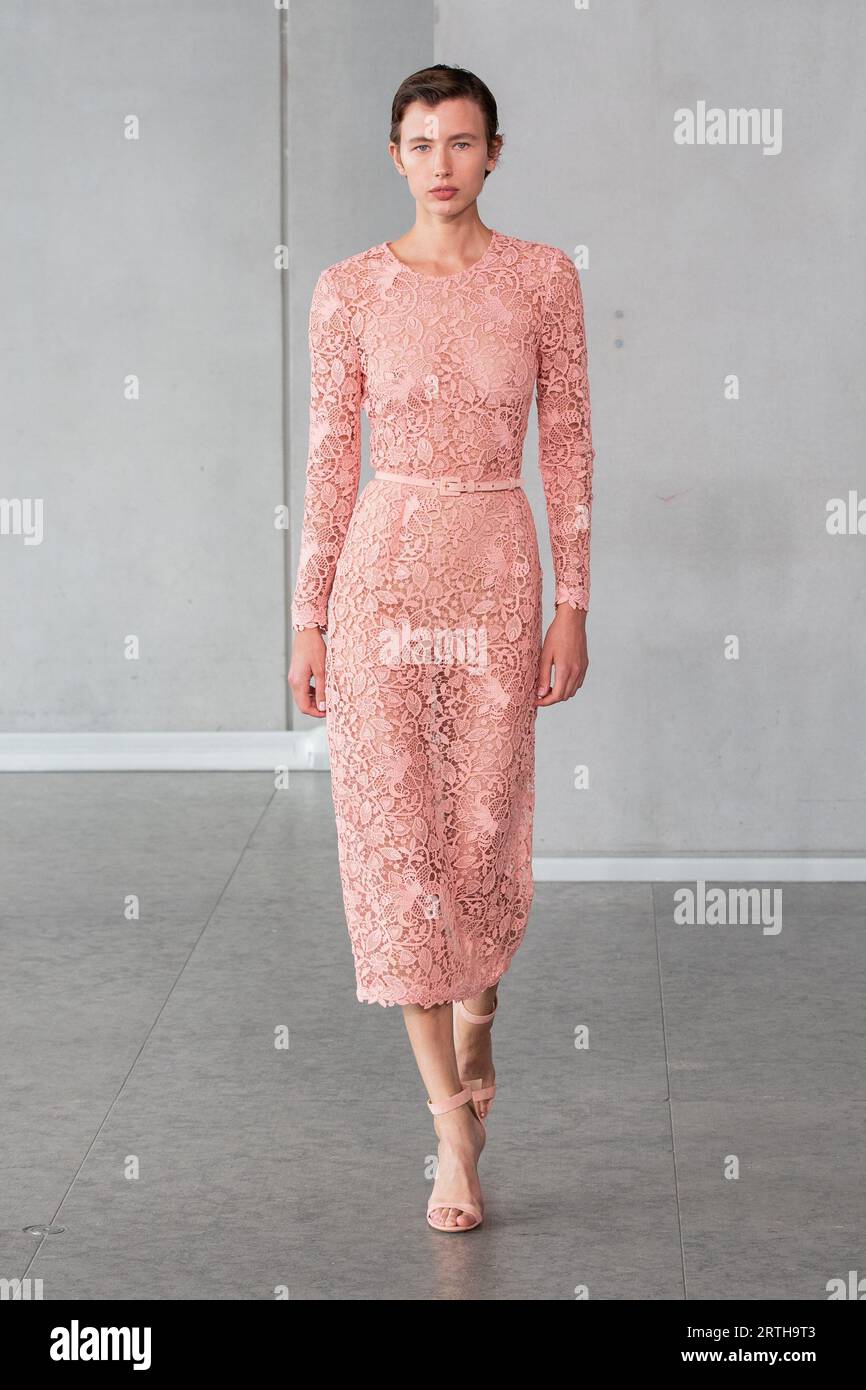 New York USA. 12th Sep 2023. A model walks on the runway at the Carolina Herrera fashion show during the Spring Summer 2024 Collections Fashion Show at New York Fashion Week in