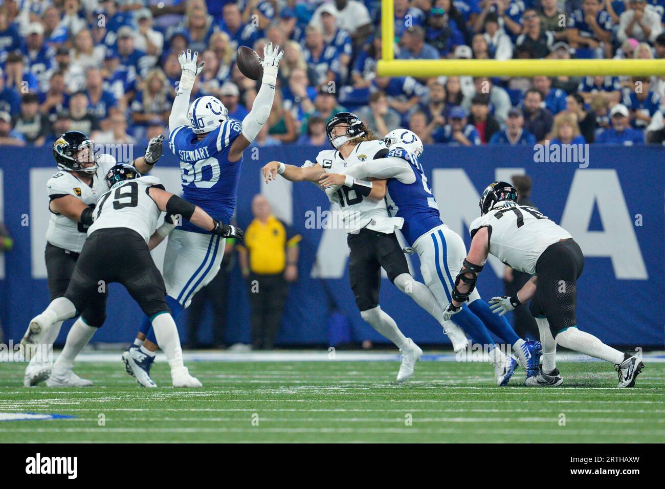 Jacksonville Jaguars quarterback Trevor Lawrence (16) runs during an NFL  football game against the Indianapolis Colts, Sunday, Sept. 10, 2023, in  Indianapolis. (AP Photo/Jeff Dean Stock Photo - Alamy