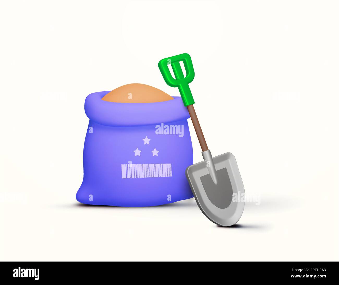 Minimal garden banner template. A shovel and a bag of sand, rice or