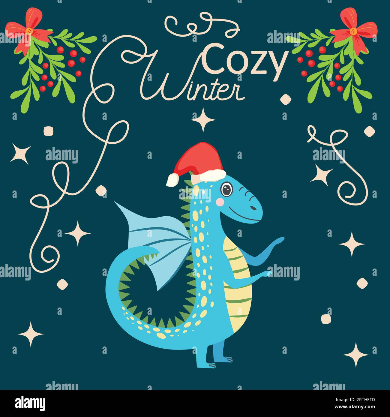 Christmas card with cute dragon. Year of the Dragon 2024, China Stock Vector Image & Art Alamy