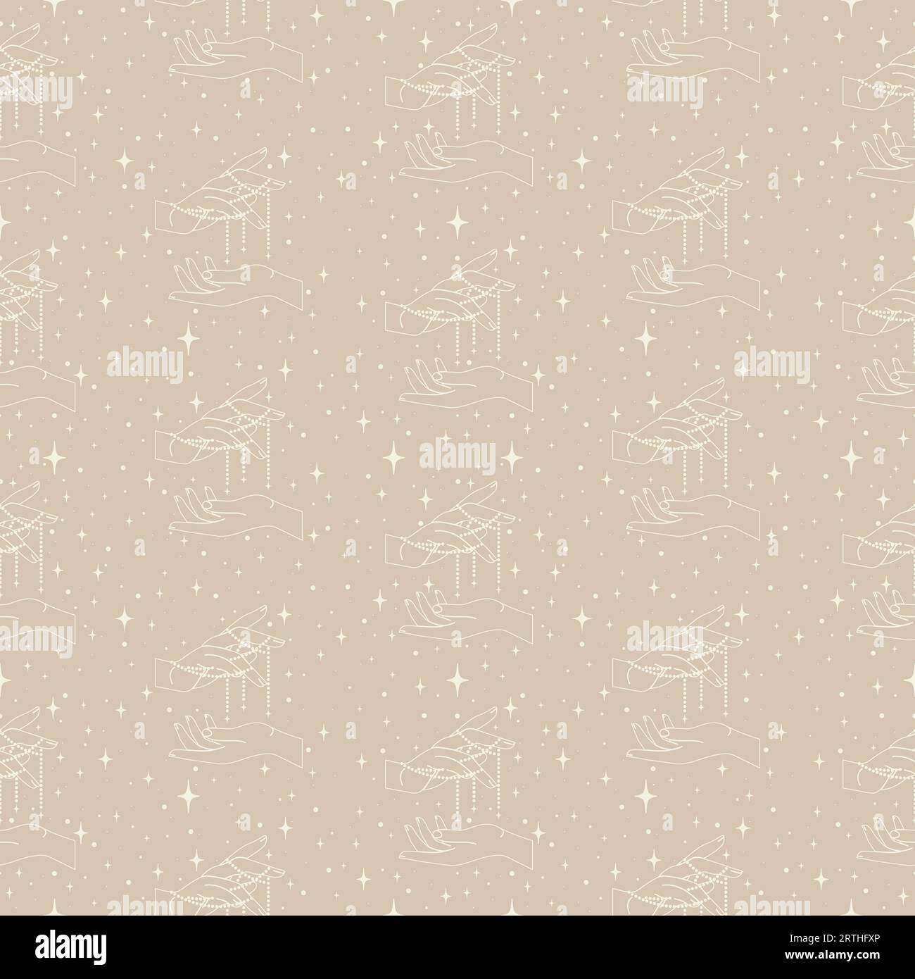 Halloween witchcraft pattern with hands on beige background Stock Vector