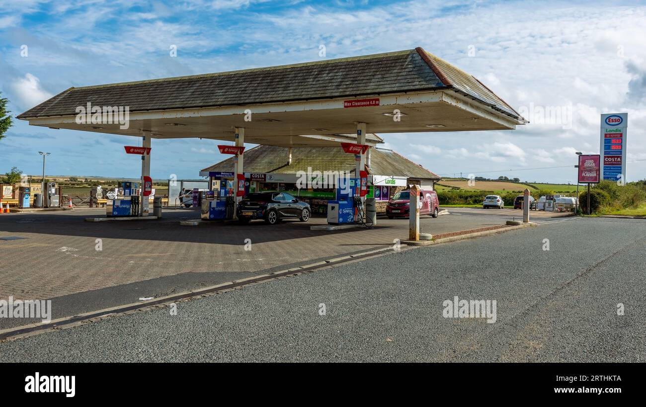 Lindisfarne Service Station for filling with fuel and as a break from driving, Beal, Northumberland, England, UK Stock Photo