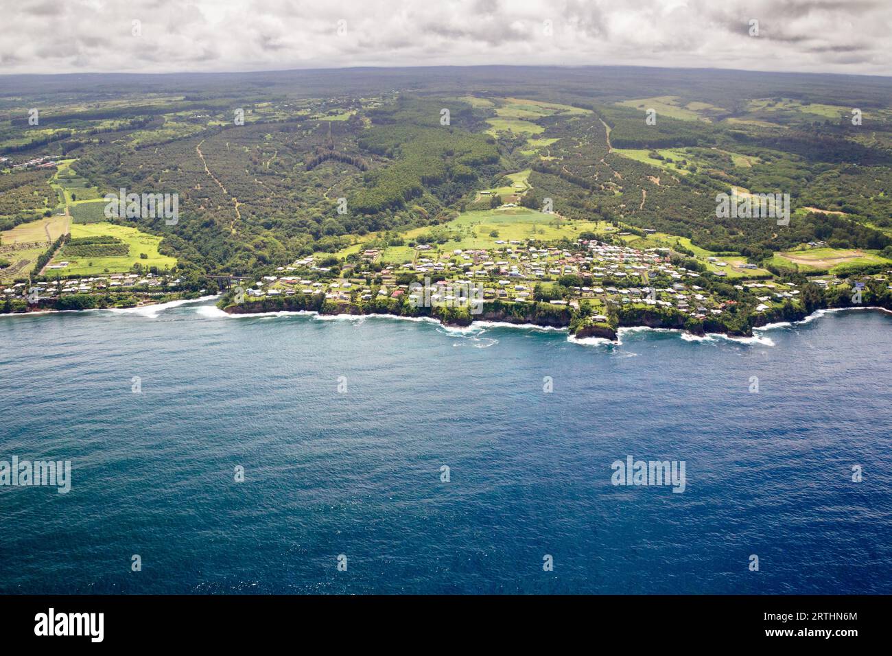 Aerial view of the east coast of Big Island, Hawaii, USA near Paukaa north of Hilo Stock Photo