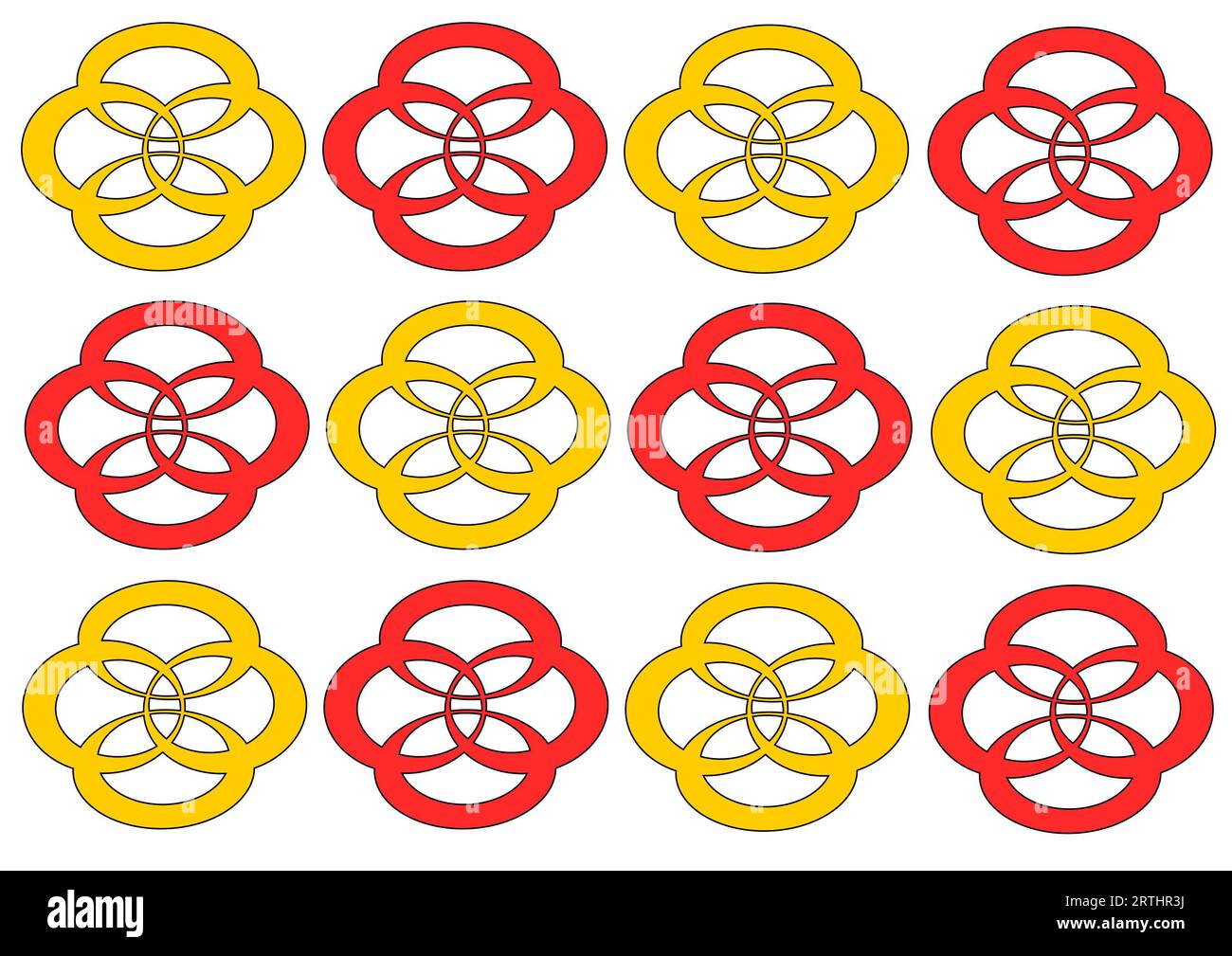 Fantasy pattern in yellow and red, white background, illustration Stock Photo