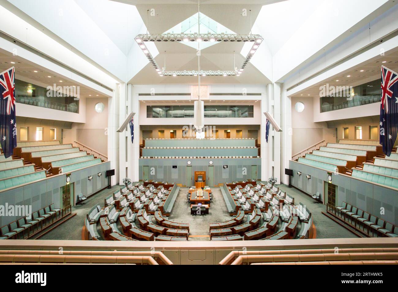 CANBERRA, AUSTRALIA, MAR 25, 2016: Interior view of the House of Representatives in Parliament House, Canberra, Australia Stock Photo