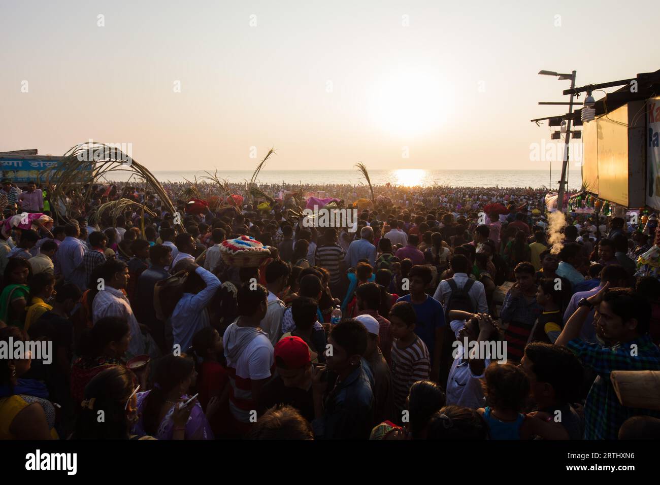 Mumbai, India, 6 November: The ancient Hindu Chhath Puja Festival being celebrated on Juhu Beach in Mumbai on 6th November 2016 Stock Photo