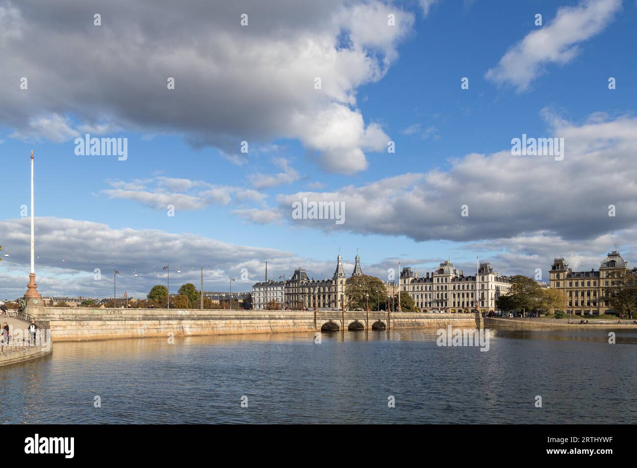 Copenhagen, Denmark, October 4, 2016: Queen Louises Bridge in Norrebro district on a sunny day. Queen Louise's Bridge is a bridge across The Lakes in Stock Photo