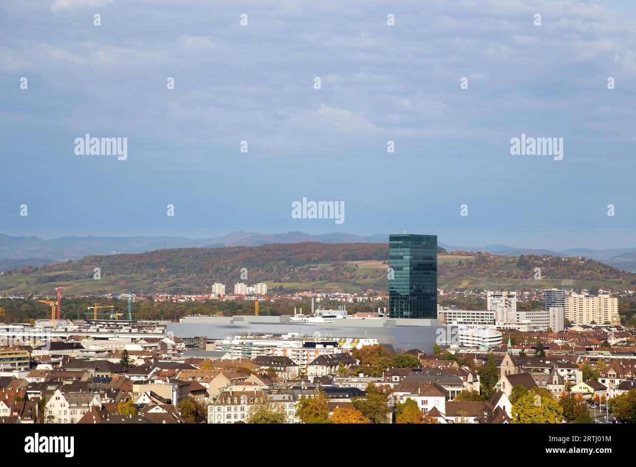 Basel, Switzerland, October 24, 2016: Aerial view of the exhibition center and its tower Stock Photo