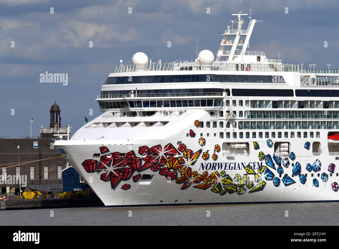 Norwegian Gem is pictured alongside London International Cruise