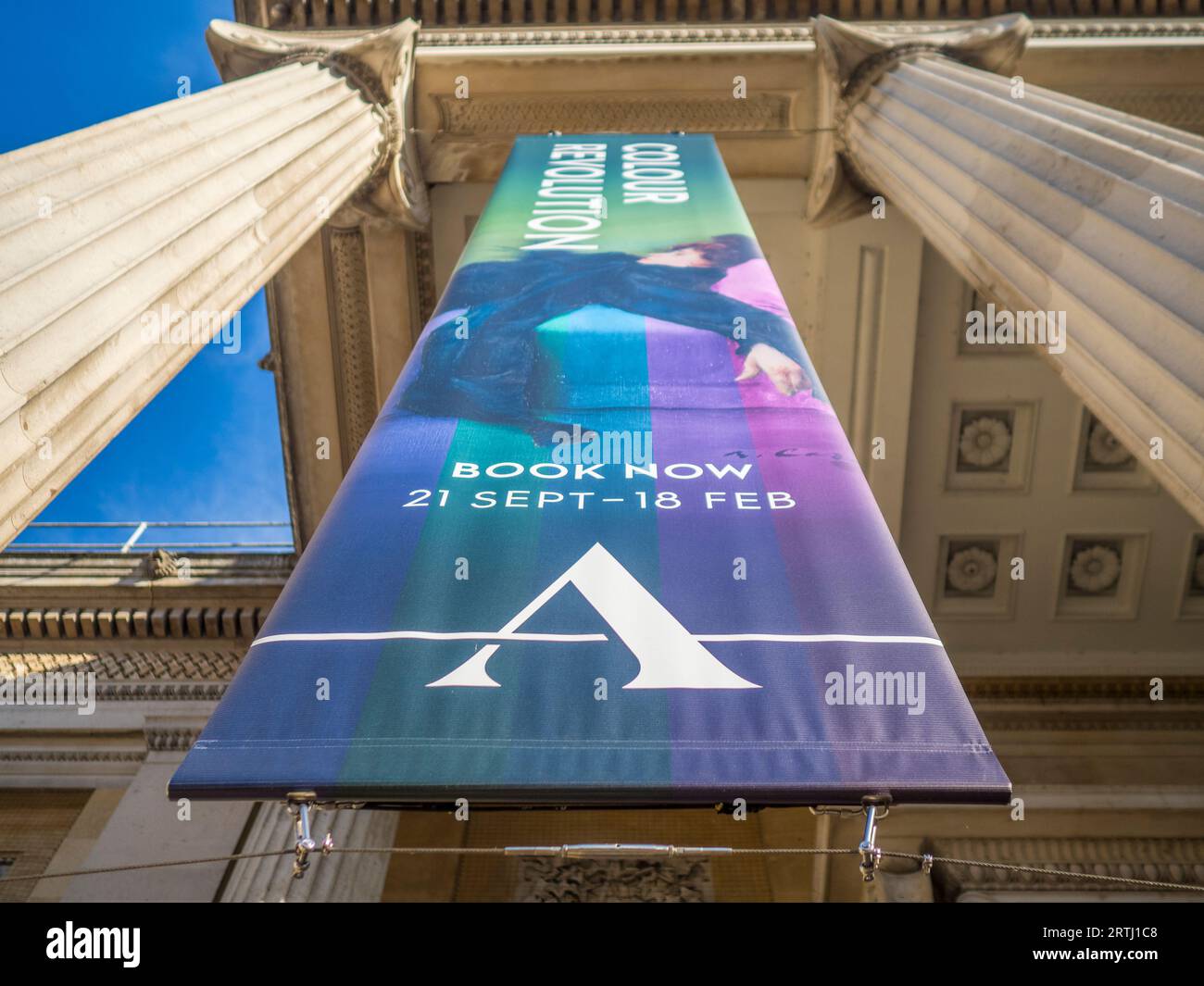 Colourful Banners at the entrance to the Ashmolean Museum, Oxford