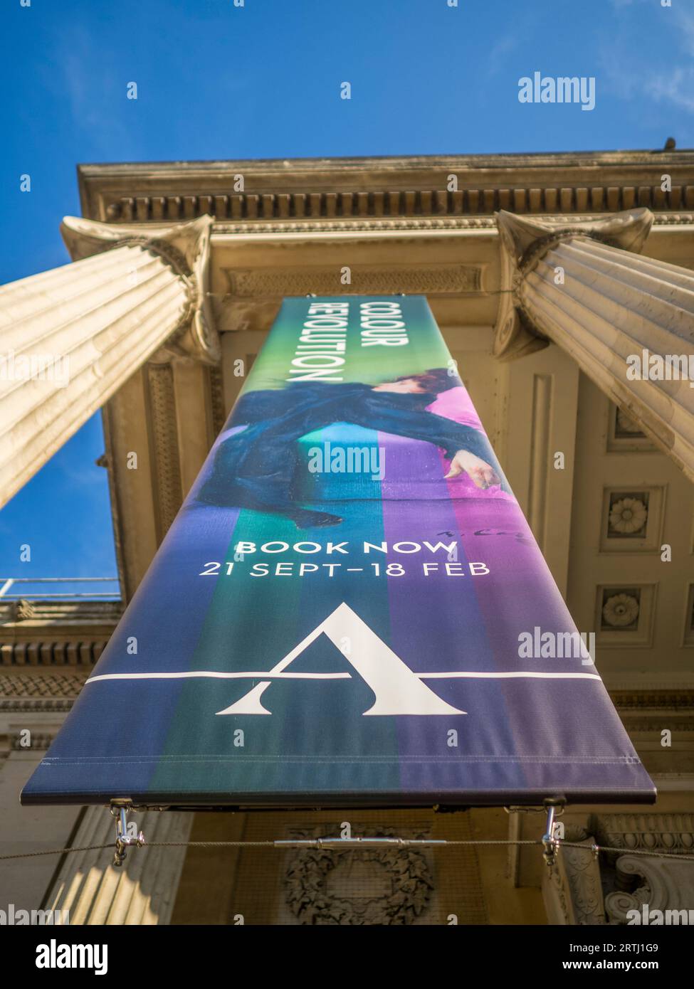 Colourful Banners at the entrance to the Ashmolean Museum, Oxford