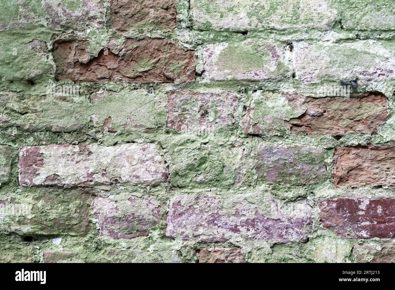 Background of an old vintage dirty brick wall with peeling plaster and ...
