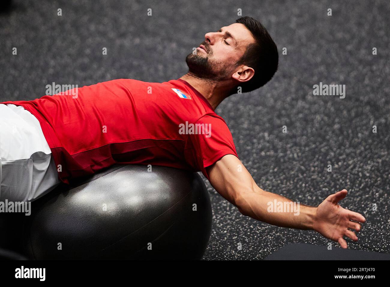 Novak Djokovic of Serbia in a practice session before the Davis Cup Group Stage 2023 Valencia match between Spain and Serbia. Credit: saolab/Alamy Live News Stock Photo