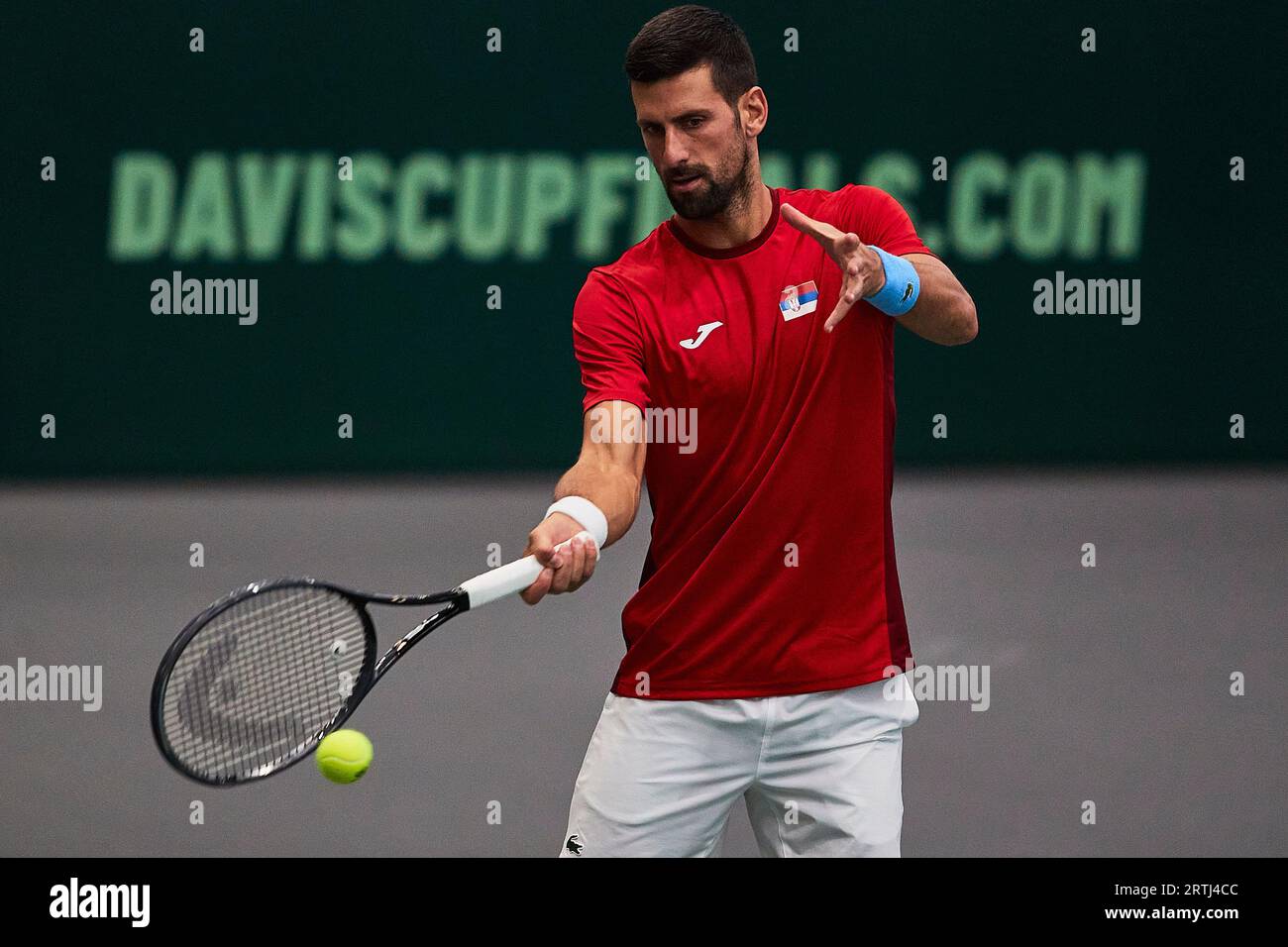 Novak Djokovic of Serbia in a practice session before the Davis Cup Group Stage 2023 Valencia match between Spain and Serbia