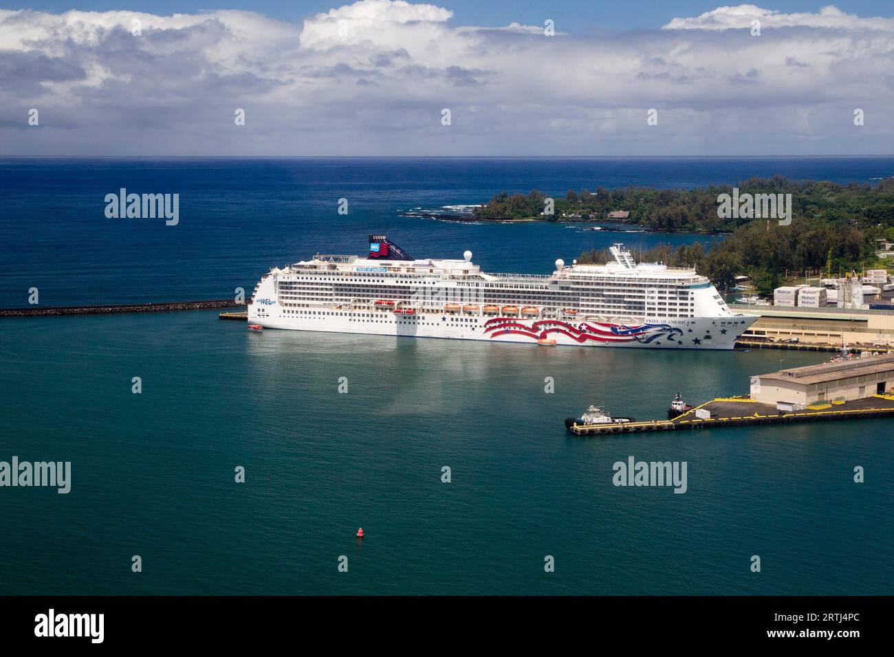 Aerial view of the Pride of America, a cruise ship in the harbour of